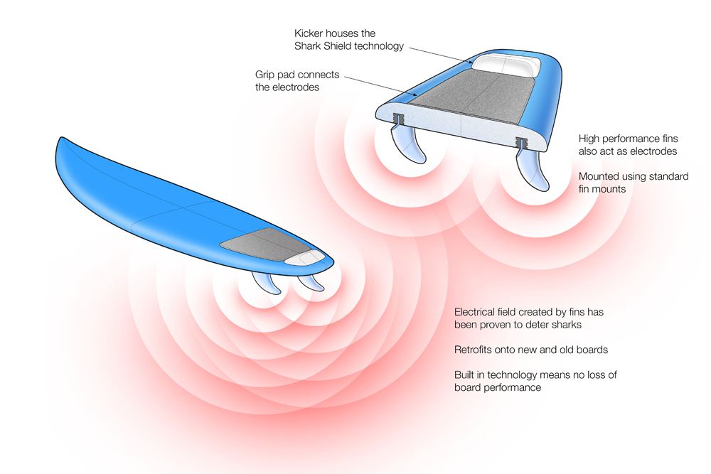 shark repellent surfboard design